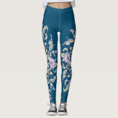 Lichtroze Poppies op Donkerblauw, Botanisch, Bloem Leggings (Voorkant)
