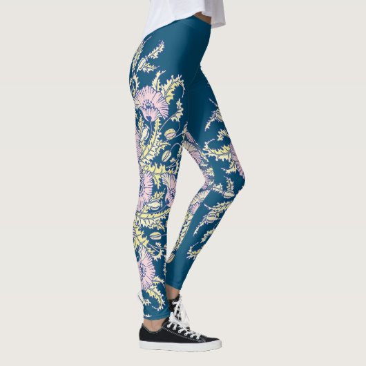 Lichtroze Poppies op Donkerblauw, Botanisch, Bloem Leggings (Rechts)
