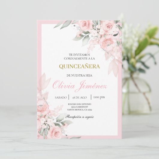 Lichtroze quinceañera kaart (Staand voorkant)