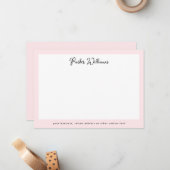 Lichtroze rand handgeschreven scriptnaam notitiekaartje (Voorkant / Achterkant in situ)