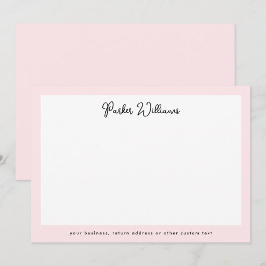 Lichtroze rand handgeschreven scriptnaam notitiekaartje (Voorkant / Achterkant)