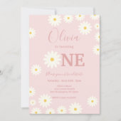 Lichtroze Retro Daisy Floral 1e Verjaardagsfeest Kaart (Voorkant)