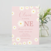 Lichtroze Retro Daisy Floral 1e Verjaardagsfeest Kaart (Staand voorkant)