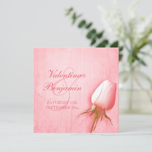 Lichtroze roos-buis bruiloft vierkant uitnodiging (Staand voorkant)