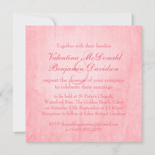 Lichtroze roos-buis bruiloft vierkant uitnodiging (Achterkant)