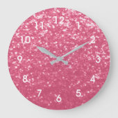 Lichtroze roos faux fonkelt glitter met cijfers grote klok (Voorkant)