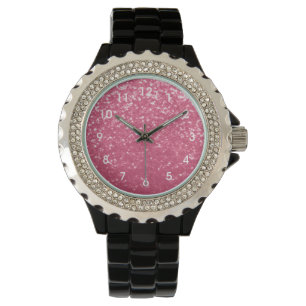 Lichtroze roos faux fonkelt glitter met cijfers horloge