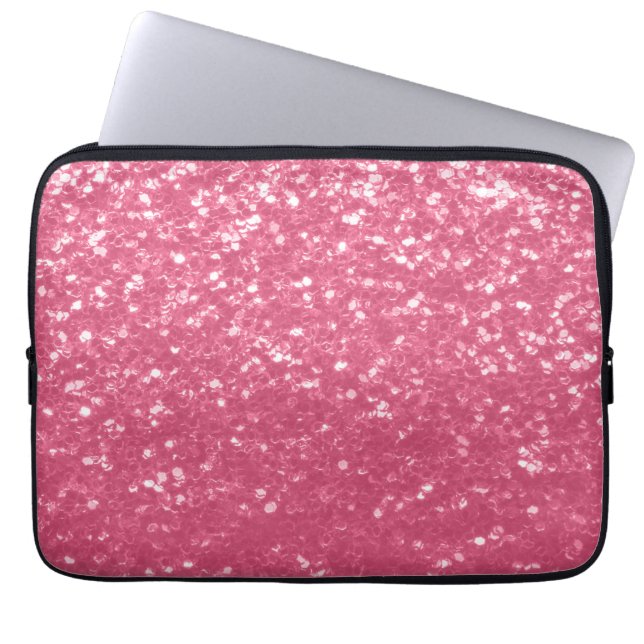Lichtroze roos faux sparkles glitter laptop sleeve (Voorkant)