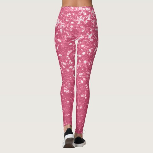 Lichtroze roos faux sparkles glitter leggings (Achterkant)