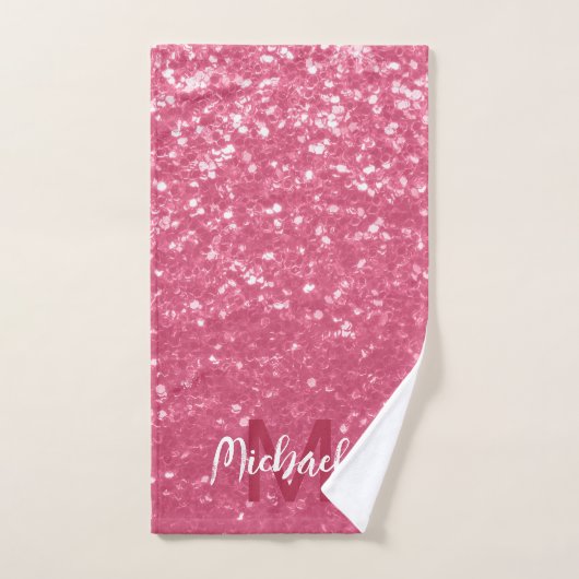 Lichtroze roos faux sparkles glitter Monogram Bad Handdoek (Handdoek)