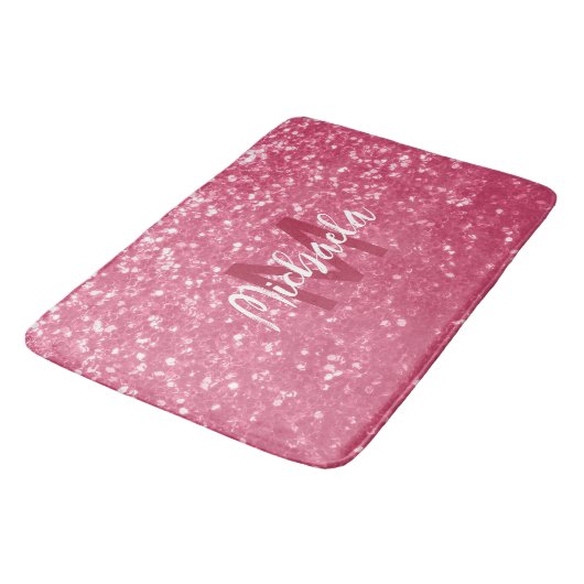 Lichtroze roos faux sparkles glitter Monogram Badmat (Gekanteld)