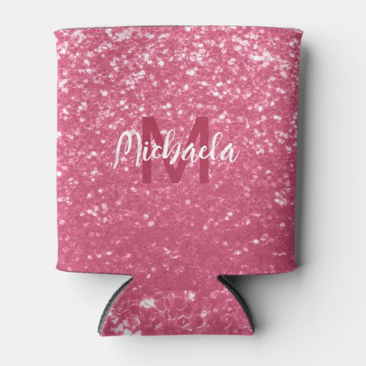 Lichtroze roos faux sparkles glitter Monogram Blikjeskoeler (Voorkant)