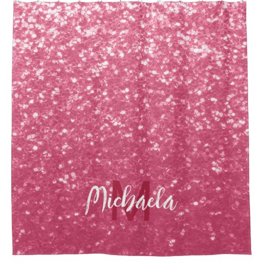Lichtroze roos faux sparkles glitter Monogram Douchegordijn (Voorkant)
