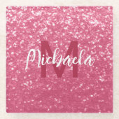 Lichtroze roos faux sparkles glitter Monogram Glazen Onderzetter (Voorkant)