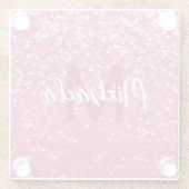 Lichtroze roos faux sparkles glitter Monogram Glazen Onderzetter (Achterkant)