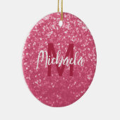 Lichtroze roos faux sparkles glitter Monogram Keramisch Ornament (Rechts)
