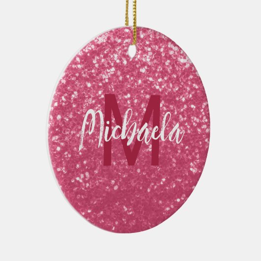 Lichtroze roos faux sparkles glitter Monogram Keramisch Ornament (Rechts)