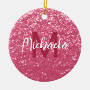 Lichtroze roos faux sparkles glitter Monogram Keramisch Ornament