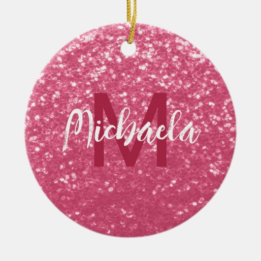 Lichtroze roos faux sparkles glitter Monogram Keramisch Ornament (Voorkant)
