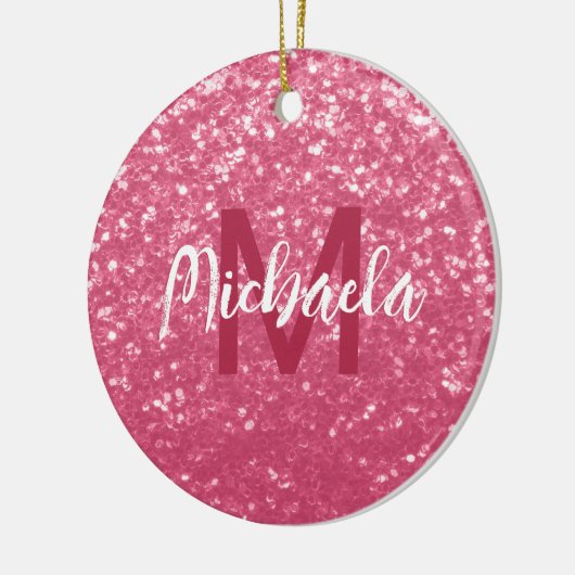 Lichtroze roos faux sparkles glitter Monogram Keramisch Ornament (Links)