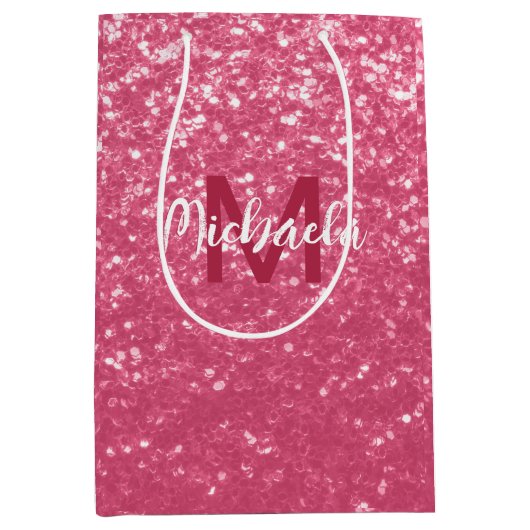 Lichtroze roos faux sparkles glitter Monogram Medium Cadeauzakje (Voorkant)