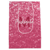 Lichtroze roos faux sparkles glitter Monogram Medium Cadeauzakje (Achterkant)