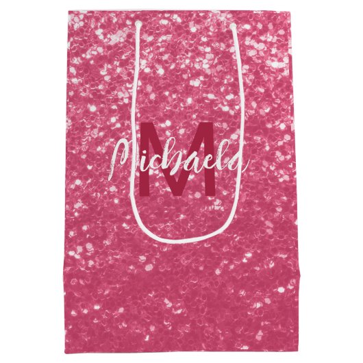 Lichtroze roos faux sparkles glitter Monogram Medium Cadeauzakje (Achterkant)