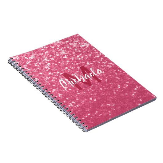 Lichtroze roos faux sparkles glitter Monogram Notitieboek (Rechterzijde)