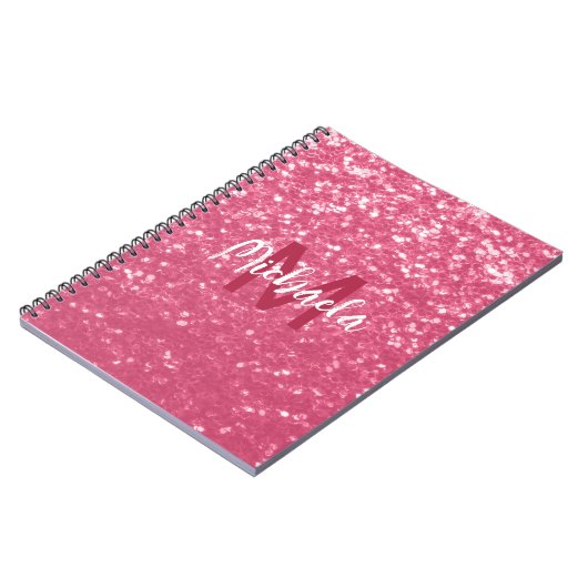 Lichtroze roos faux sparkles glitter Monogram Notitieboek (Linkerzijde)