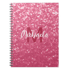 Lichtroze roos faux sparkles glitter Monogram Notitieboek