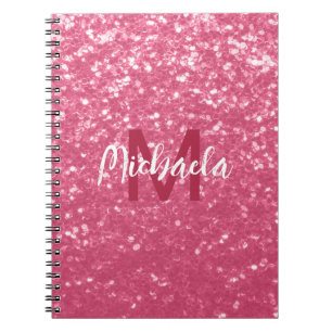 Lichtroze roos faux sparkles glitter Monogram Notitieboek