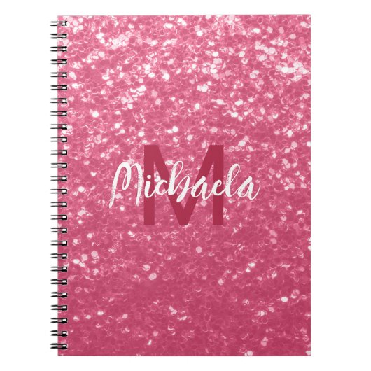 Lichtroze roos faux sparkles glitter Monogram Notitieboek (Voorkant)