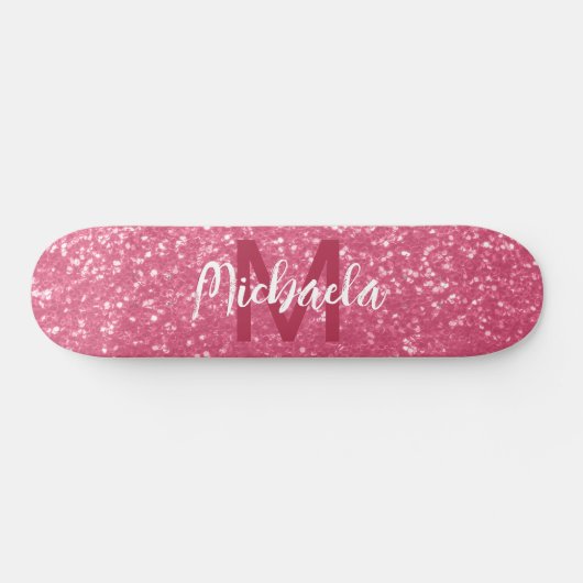 Lichtroze roos faux sparkles glitter Monogram Persoonlijk Skateboard (Horizontaal)