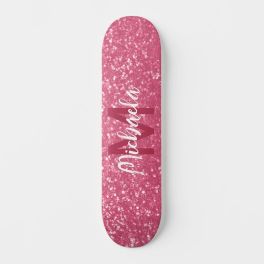 Lichtroze roos faux sparkles glitter Monogram Persoonlijk Skateboard (Voorkant)