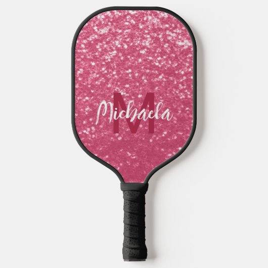 Lichtroze roos faux sparkles glitter Monogram Pickleball Paddle (Voorkant)