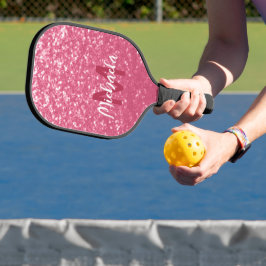 Lichtroze roos faux sparkles glitter Monogram Pickleball Paddle