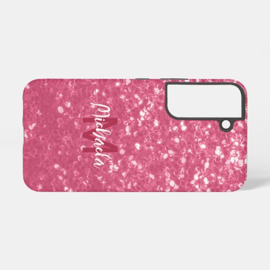 Lichtroze roos faux sparkles glitter Monogram Samsung Galaxy Hoesje (Achterkant horizontaal)