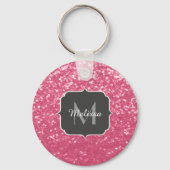 Lichtroze roos faux sparkles glitter Monogram Sleutelhanger (Voorkant)