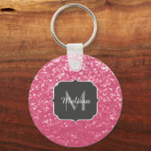 Lichtroze roos faux sparkles glitter Monogram Sleutelhanger (Achterkant)