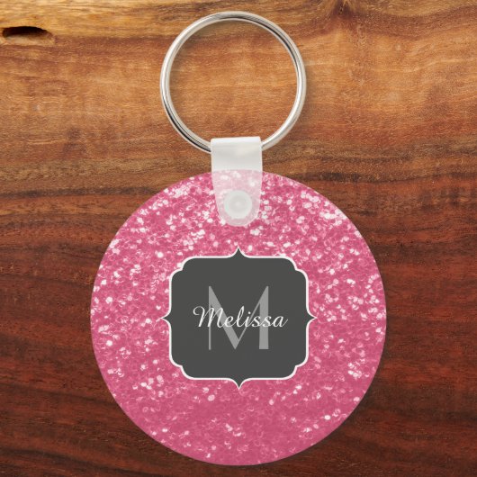 Lichtroze roos faux sparkles glitter Monogram Sleutelhanger (Voorkant)