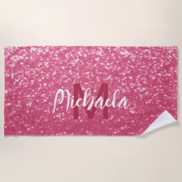 Lichtroze roos faux sparkles glitter Monogram Strandlaken