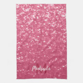 Lichtroze roos faux sparkles glitter Monogram Theedoek (Verticaal)