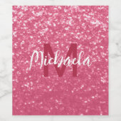 Lichtroze roos faux sparkles glitter Monogram Wijn Etiket (Enkel label)