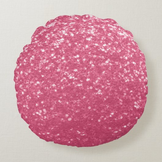 Lichtroze roos faux sparkles glitter rond kussen (Voorkant)