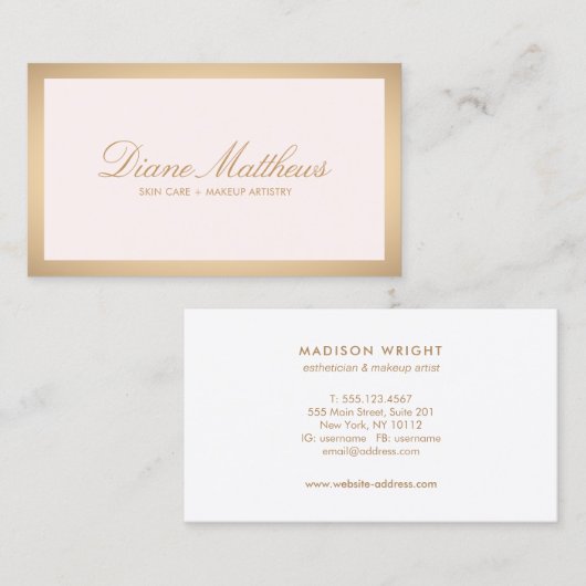 Lichtroze, Roos Gouden Rand Huidverzorging Spa Visitekaartje (Voorkant / Achterkant)