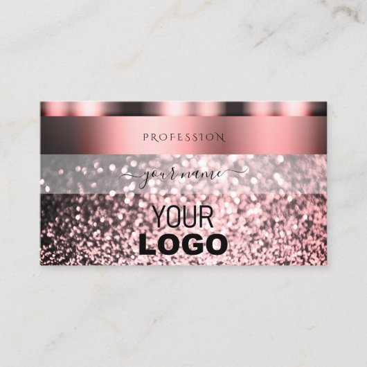 Lichtroze Roos met mousserende nep Glitter Logo to Visitekaartje (Voorkant)