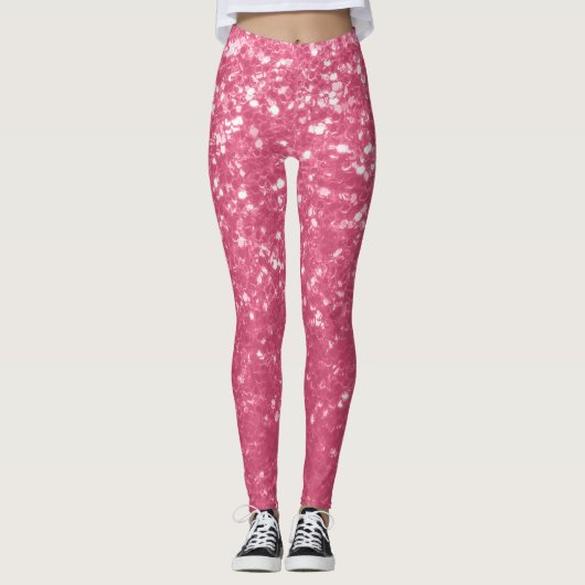 Lichtroze roos nepschittering glitters leggings (Voorkant)