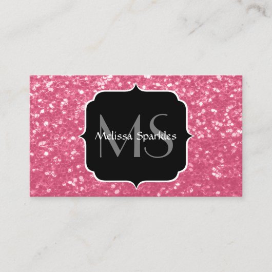 Lichtroze roos nepsparkels glitters Monogram Visitekaartje (Voorkant)