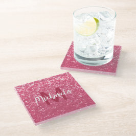 Lichtroze roos nepsparkling glitters Monogram Glazen Onderzetter