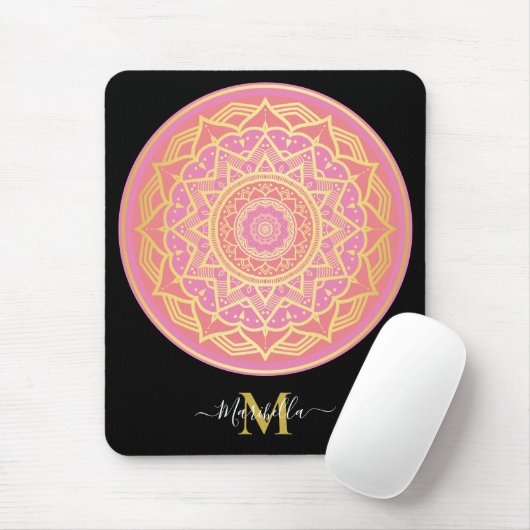 Lichtroze, roze en gouden Boho-mandala Muismat (Met muis)